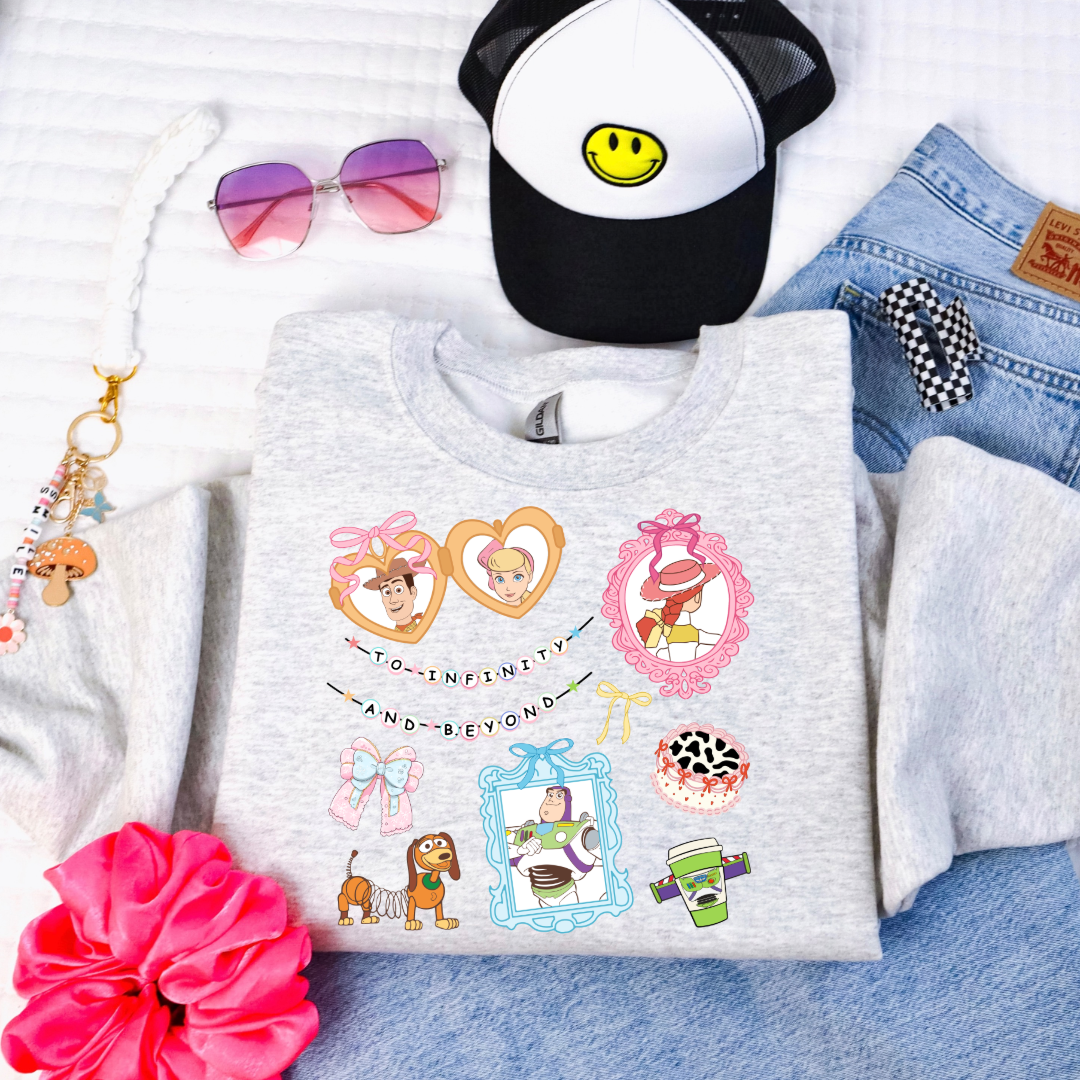 Customized Youth Grey Crewneck Coquette Toy story Matching Adult crew, tee and adult tee available