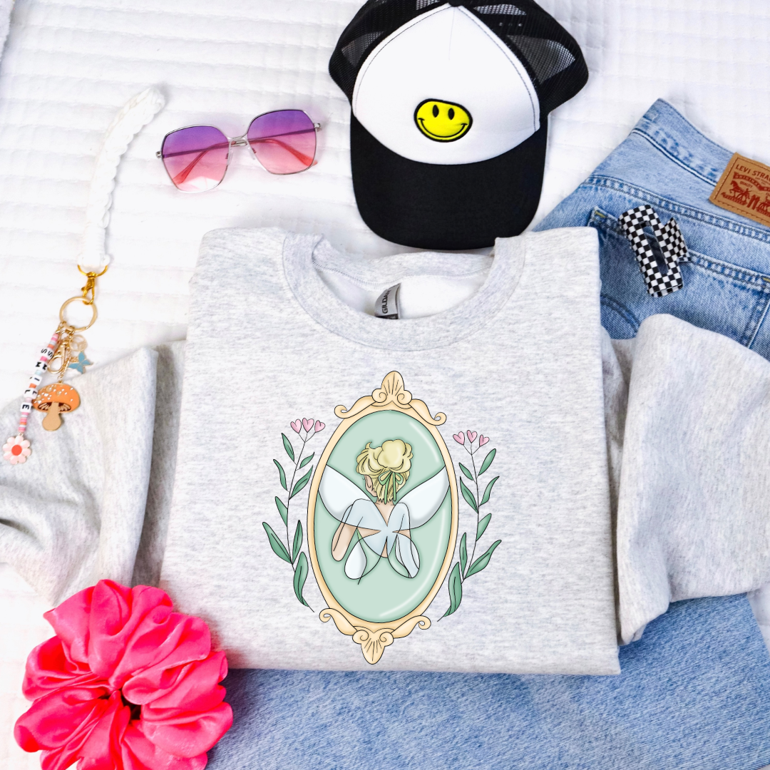 Customized Grey Youth Tinkerbell Fairy Silhouette Crewneck Matching adult and youth tee available