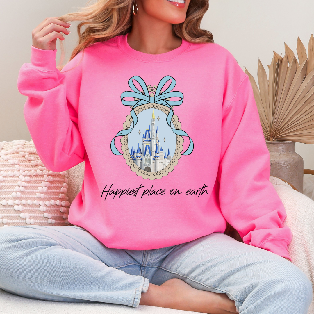 Customized Adult Hot Pink Happiest place on earth Disney castle with bow Matching Adult Available