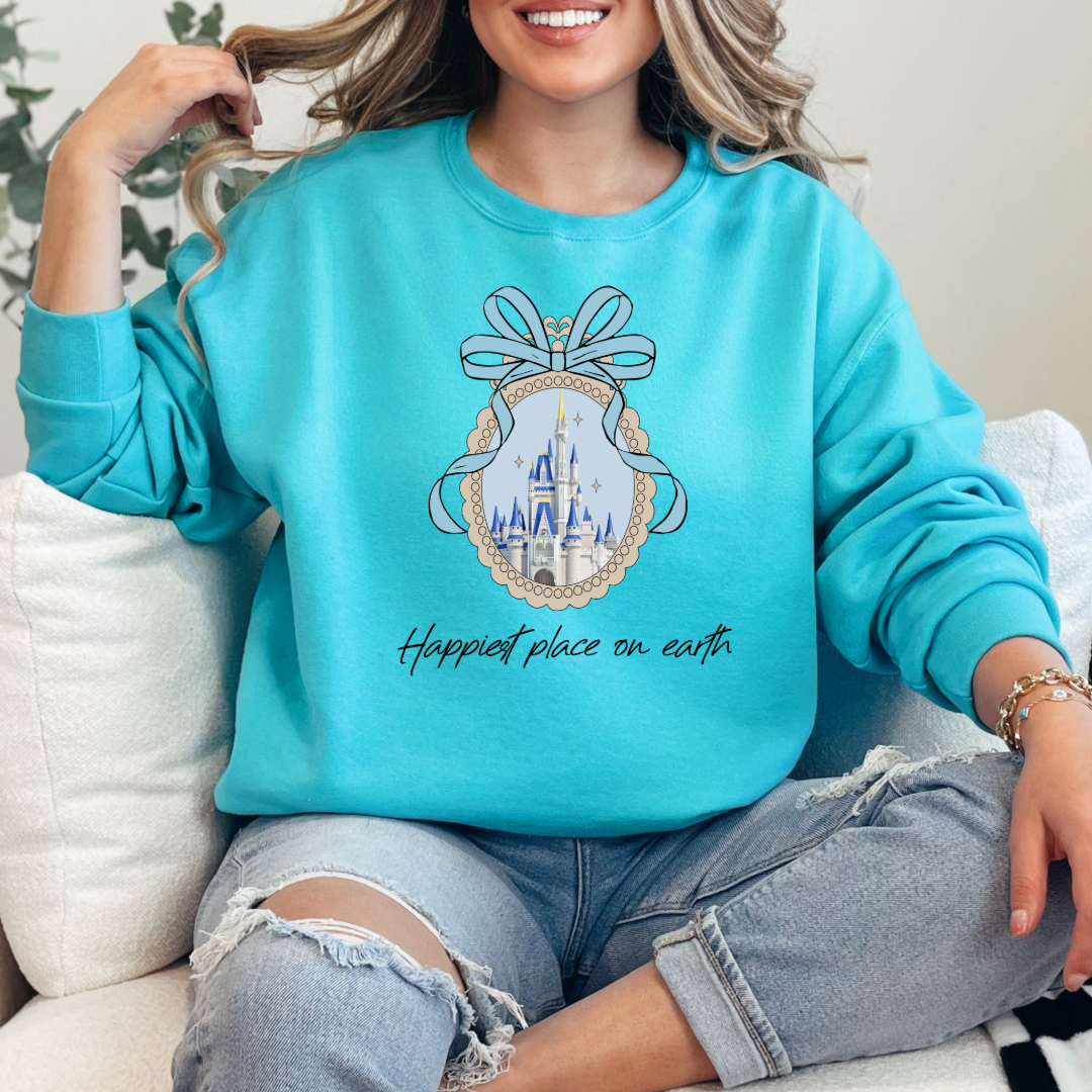 Customized Adult Lagoon Blue Happiest place on earth Disney castle with bow Matching Adult Available