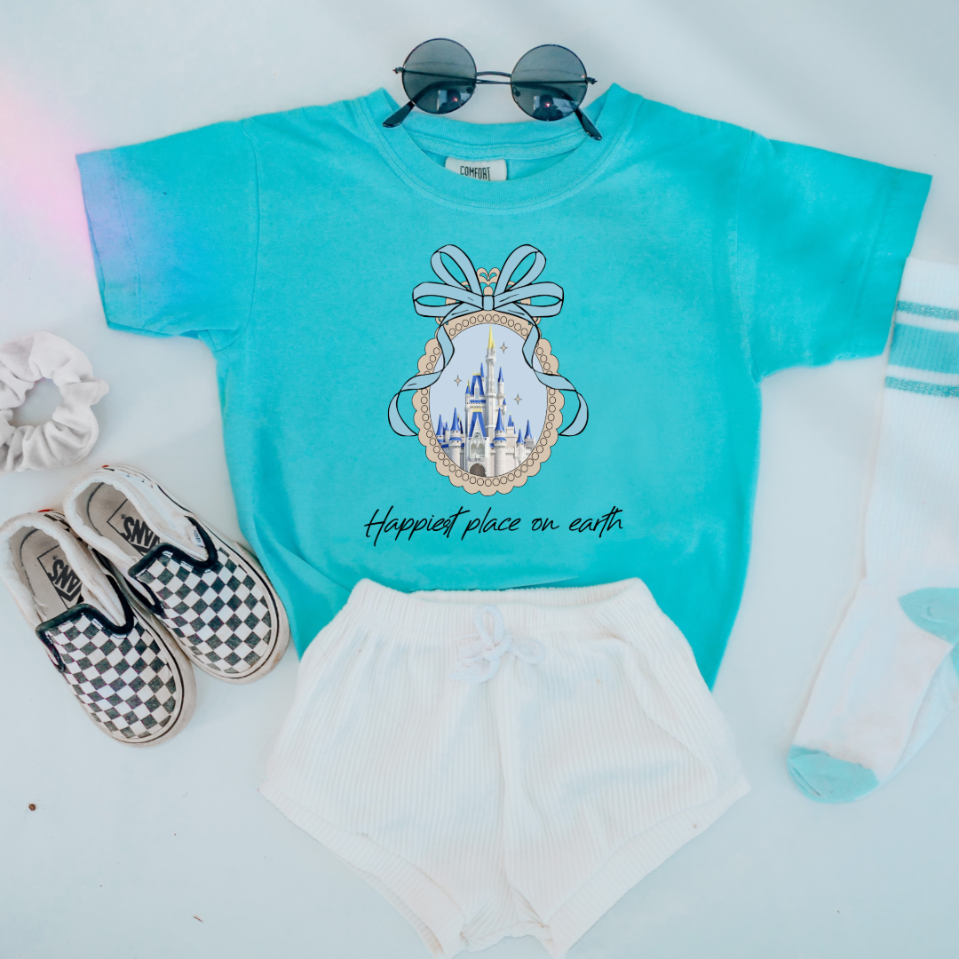 Customized Youth Lagoon Blue Happiest place on earth Disney castle with bow Matching Adult Available