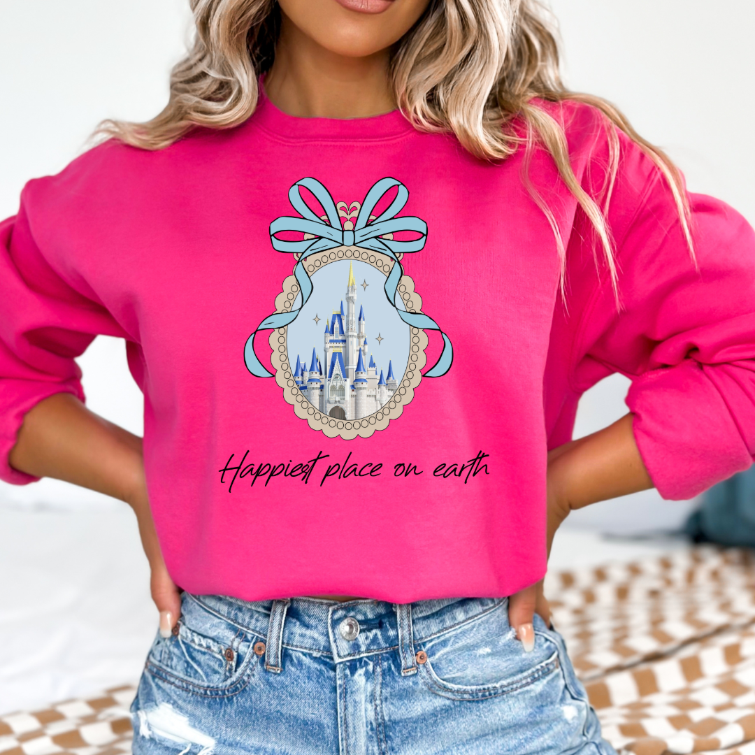 Customized Adult Medium Hot Pink Happiest place on earth Disney castle with bow Matching Adult Available