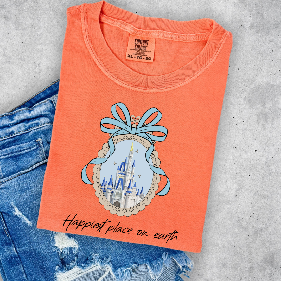 Customized Adult/Youth Melon Orange Happiest place on earth Disney castle with bow Matching Adult Available