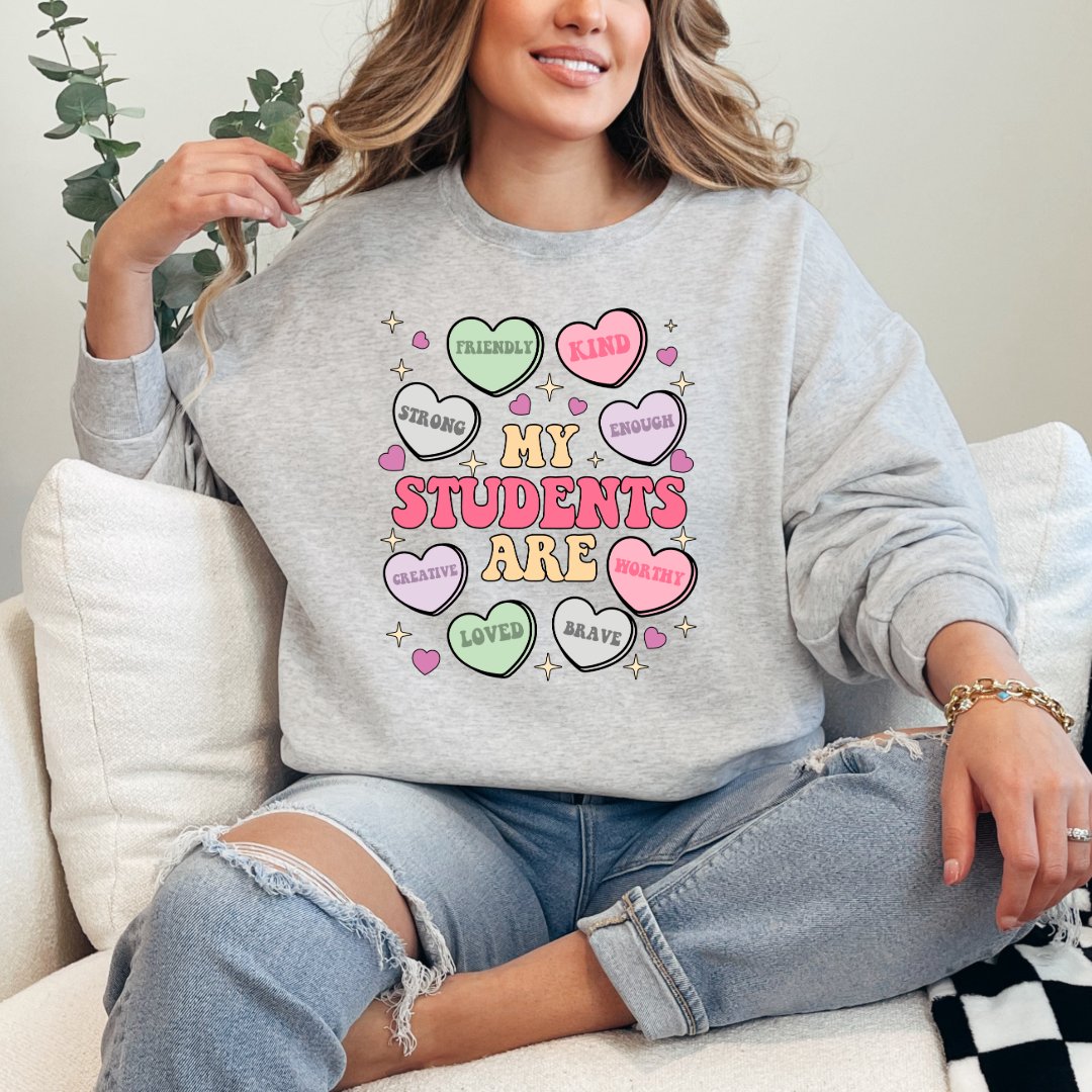 Customized Teacher My students are....friendly kind enough etc Grey crewneck