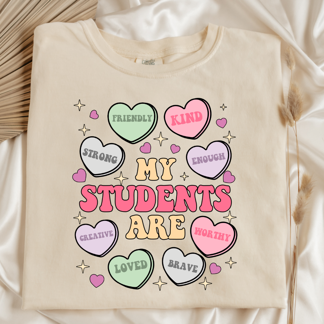 Customized Teacher My students are....friendly kind enough etc Ivory flat lay Graphic tee