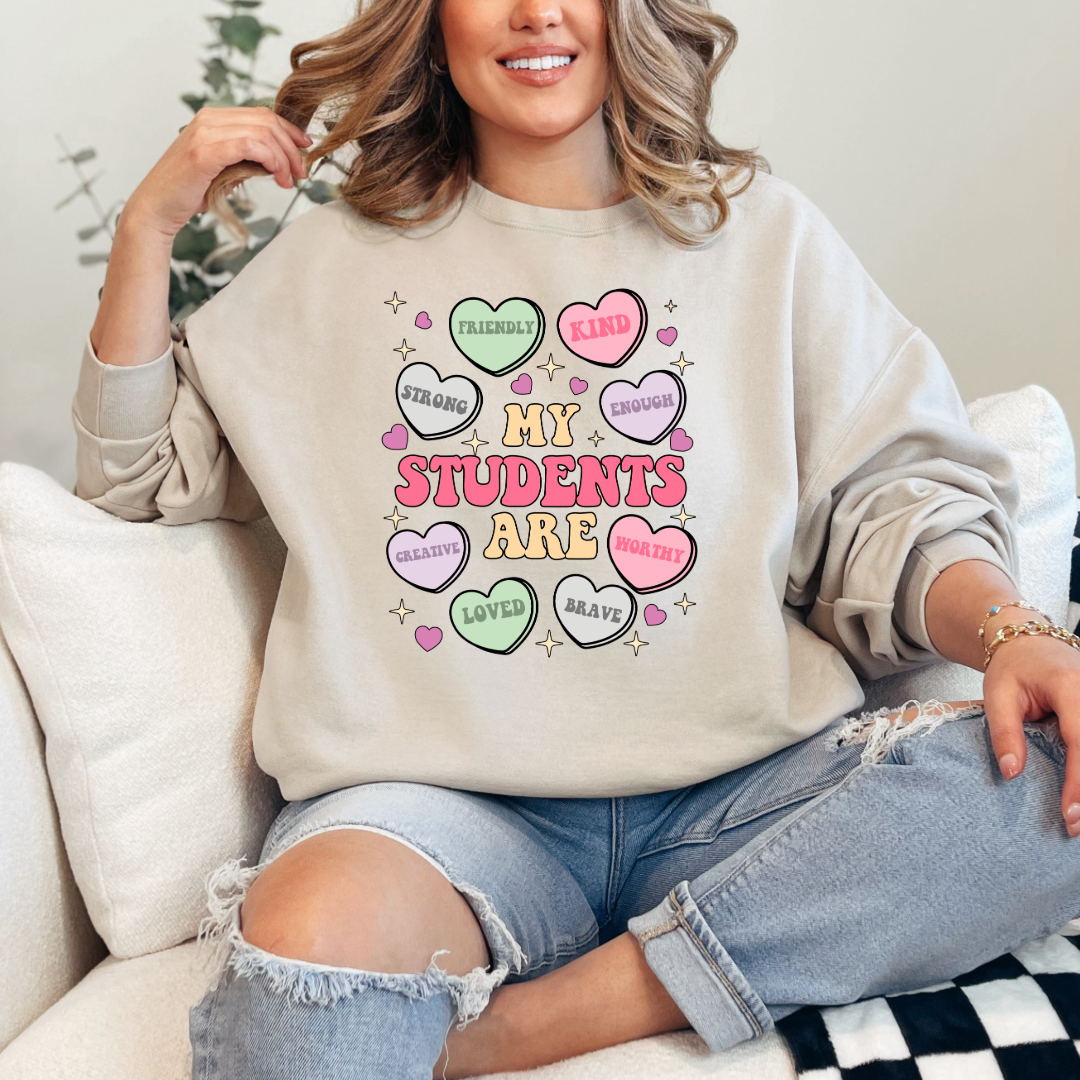 Customized Teacher My students are....friendly kind enough etc Beige crewneck