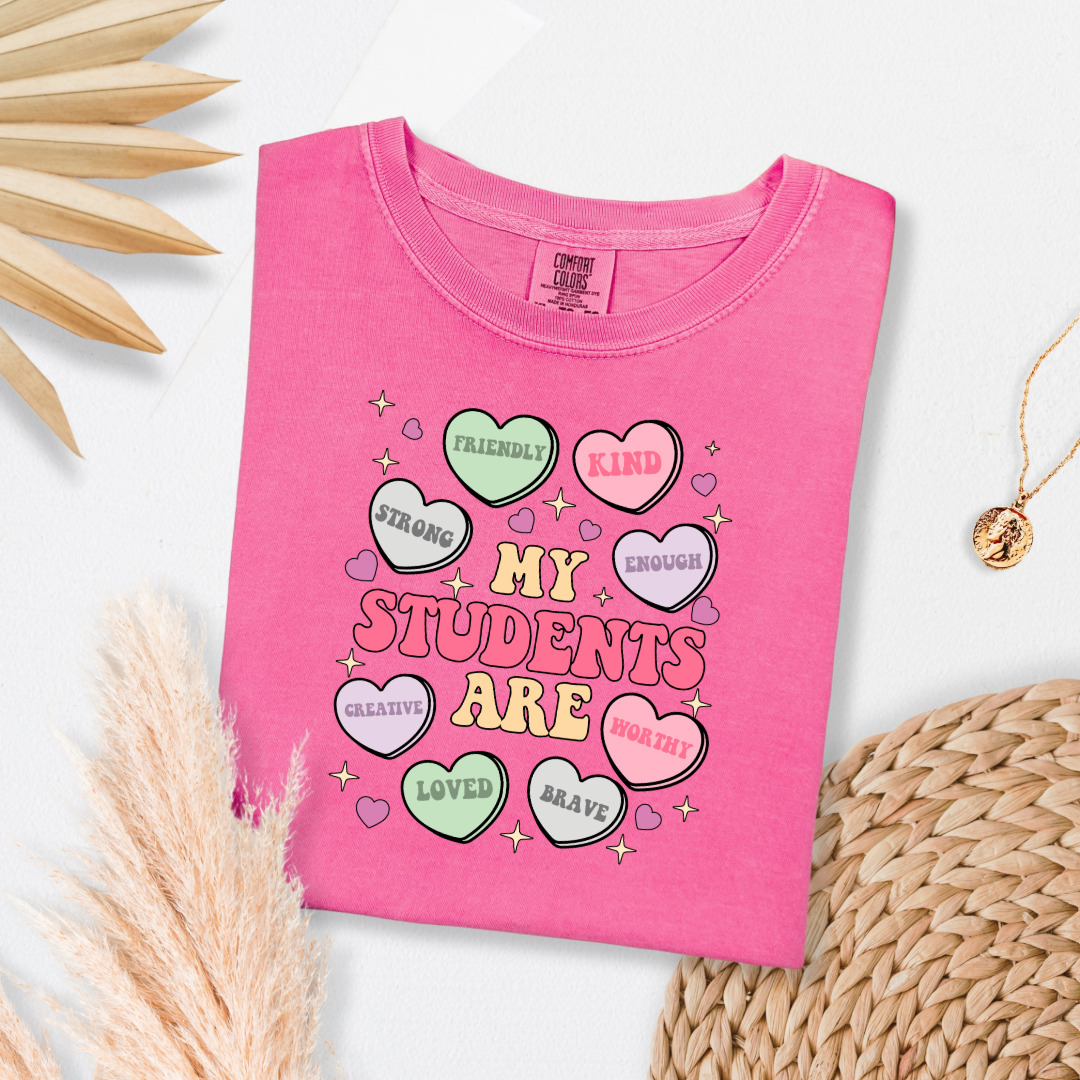 Customized Teacher My students are....friendly kind enough etc Crunchberry Pink Graphic tee