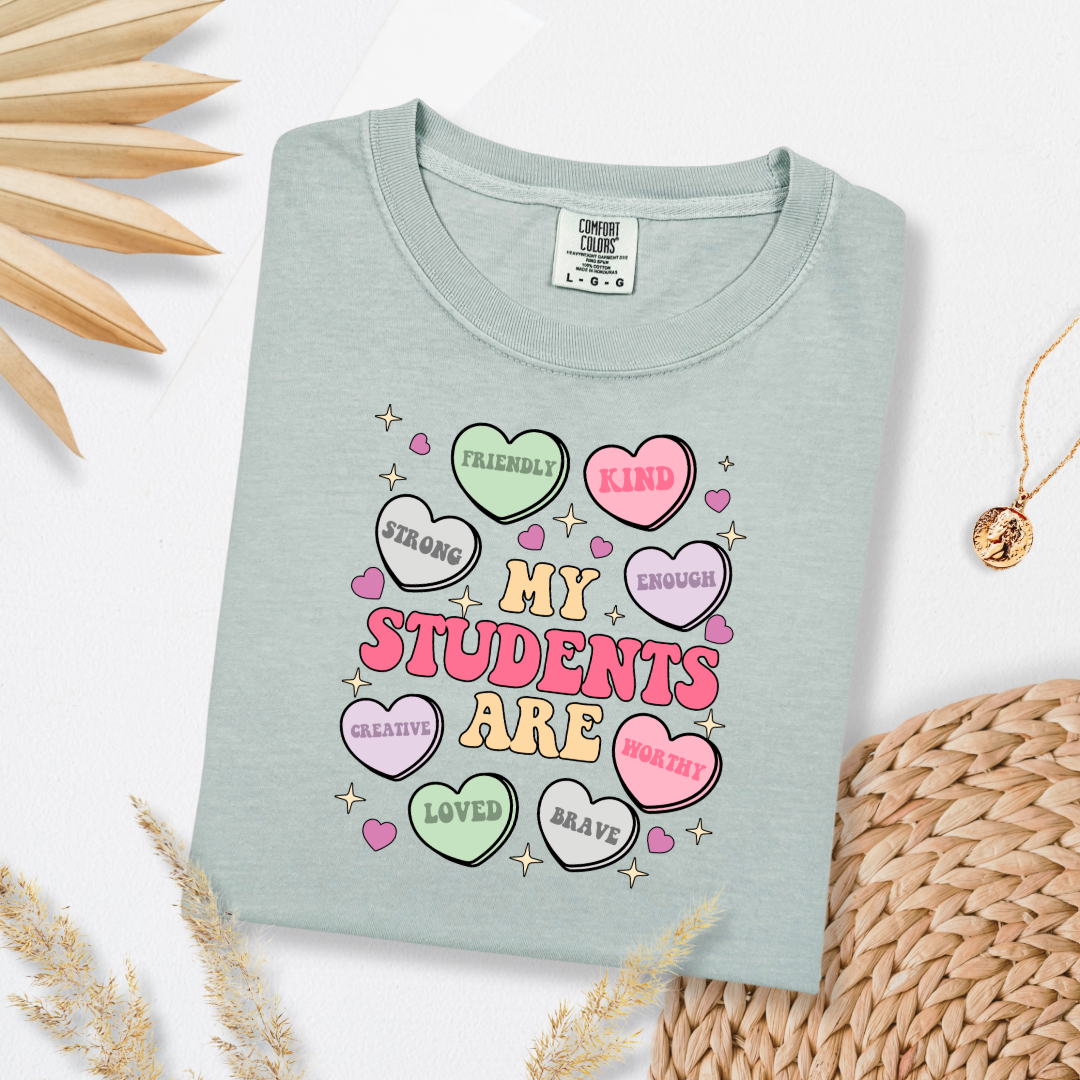 Customized Teacher My students are....friendly kind enough etc Bay Green Graphic tee