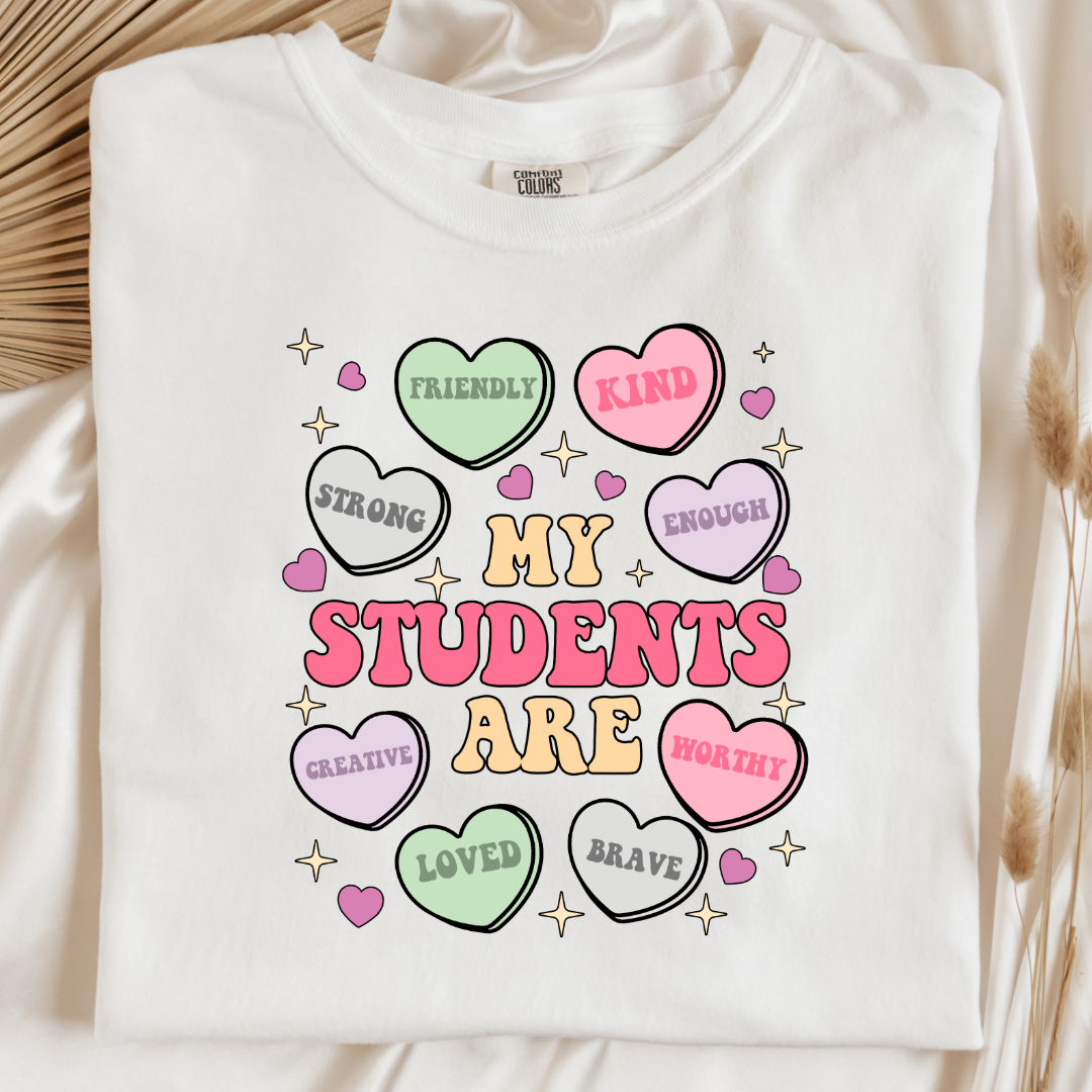 Customized Teacher My students are....friendly kind enough etc Ivory Graphic tee flat lay