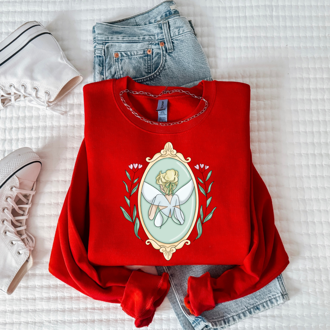Customized Red Youth Tinkerbell Fairy Silhouette Crewneck Matching adult and youth tee available