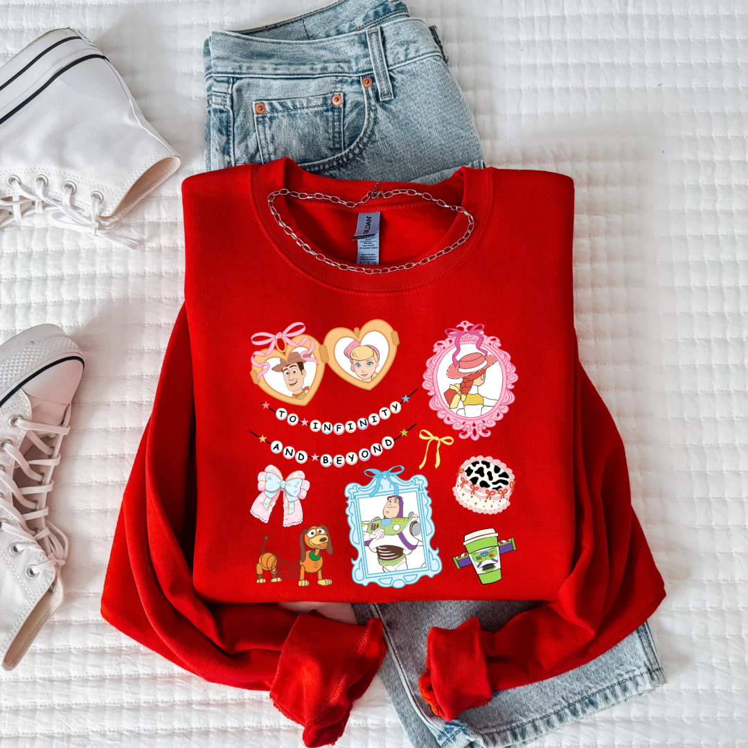 Customized Youth Red Crewneck Coquette Toy story Matching Adult crew, tee and adult tee available