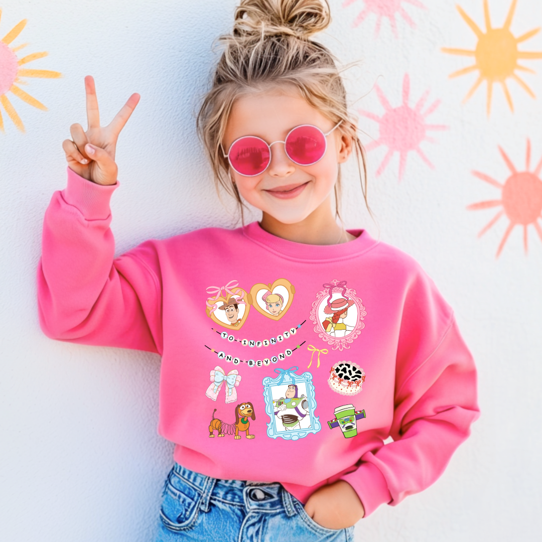 Customized Youth Safety Pink Crewneck Coquette Toy story Matching Adult crew, tee and adult tee available