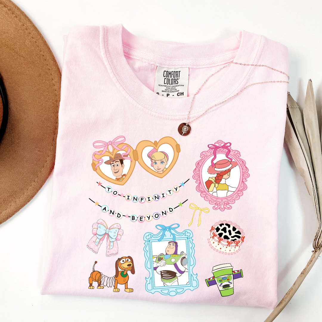 Customized Adult Blossom Pink Comfort Colors Graphic Tee Coquette Toy Story coquette graphics.