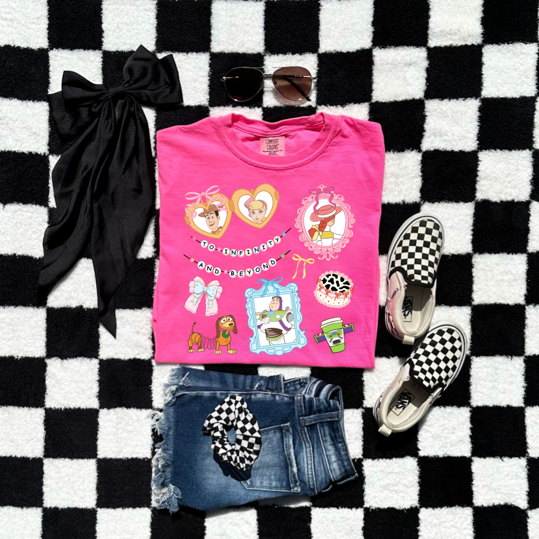 Customized Youth Neon pink Crewneck Coquette Toy story Matching Adult crew, tee and Youth crew available