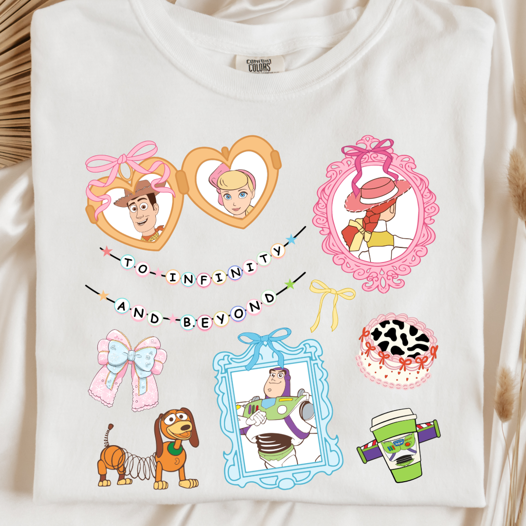Customized Adult White Comfort Colors Graphic Tee Coquette Toy Story coquette graphics.
