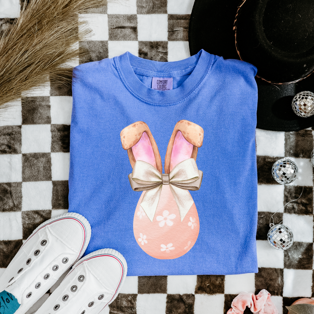 Peach Egg With Bunny Ears & Wired Bow Youth Graphic Tee