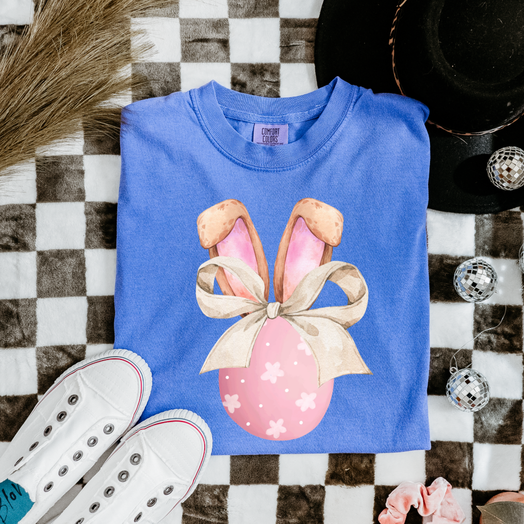 Pink Egg With Bunny Ears & Bow Youth Graphic Tee