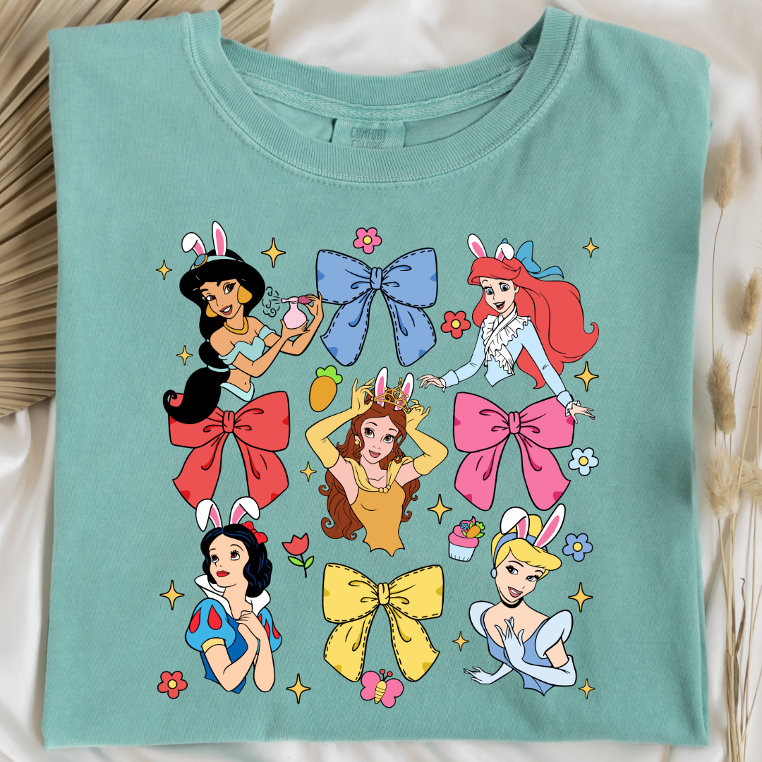 Disney princess coquette with bunny ears adult comfort colors chalky mint graphic tee matching youth tees available