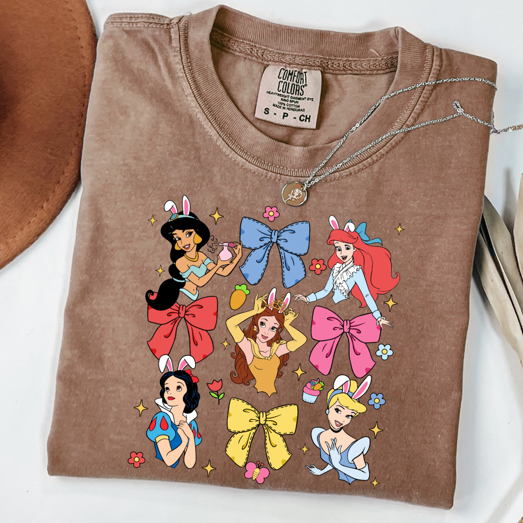 Disney princess coquette with bunny ears adult comfort colors espresso brown graphic tee matching youth tees available