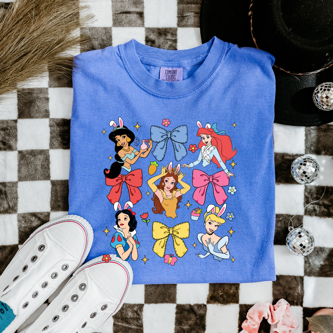 Disney princess coquette with bunny ears adult comfort colors flo blue graphic tee matching youth tees available