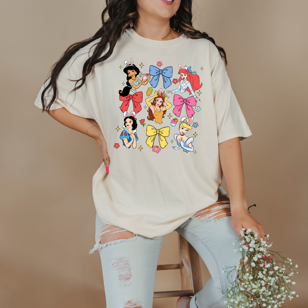 Disney princess coquette with bunny ears adult comfort colors ivory graphic tee matching youth tees available