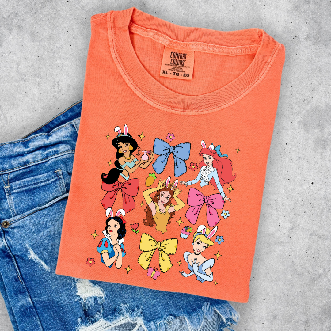 Disney princess coquette with bunny ears adult/youth comfort colors melon graphic tee matching youth tees available