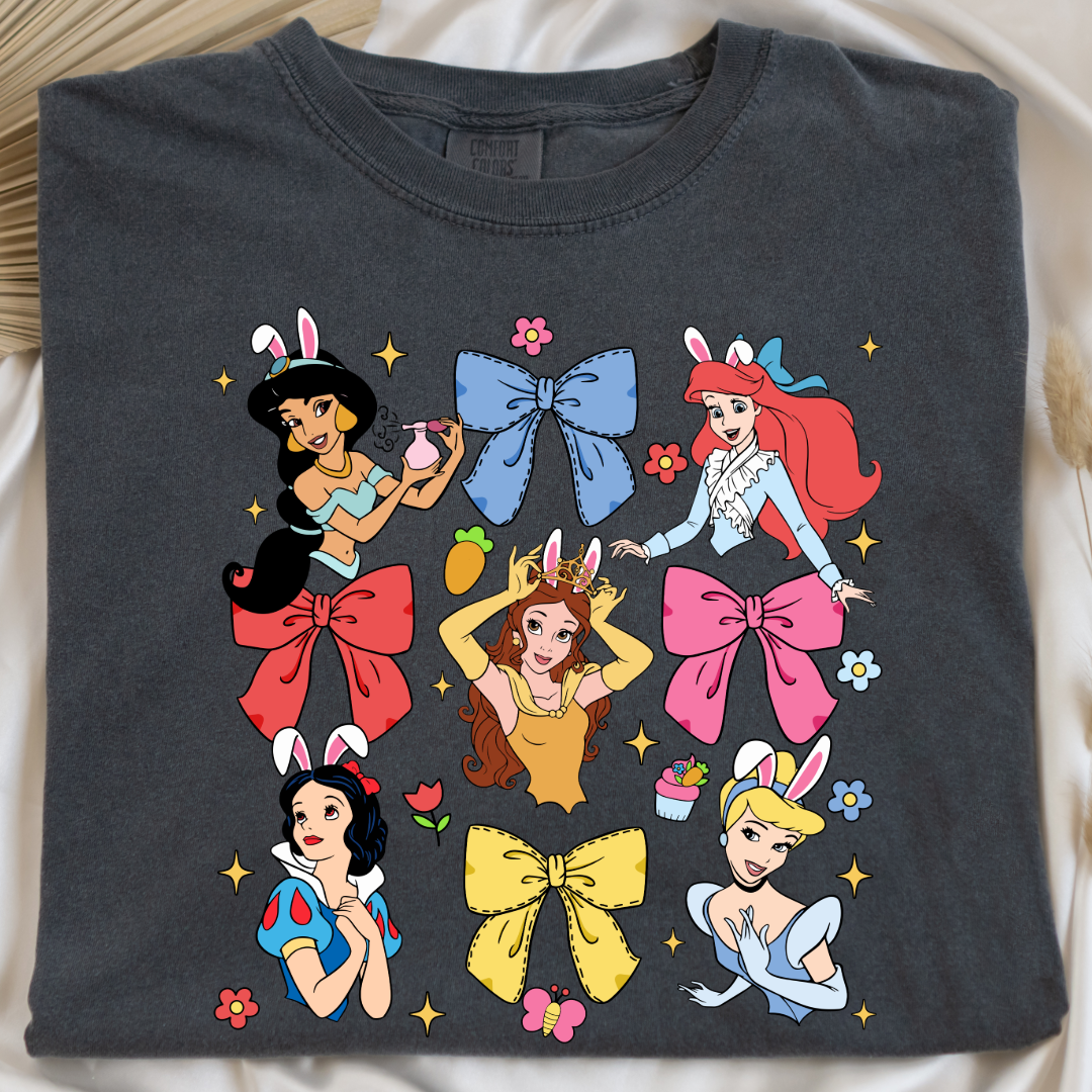 Disney princess coquette with bunny ears adult comfort colors pepper vintage black graphic tee matching youth tees available