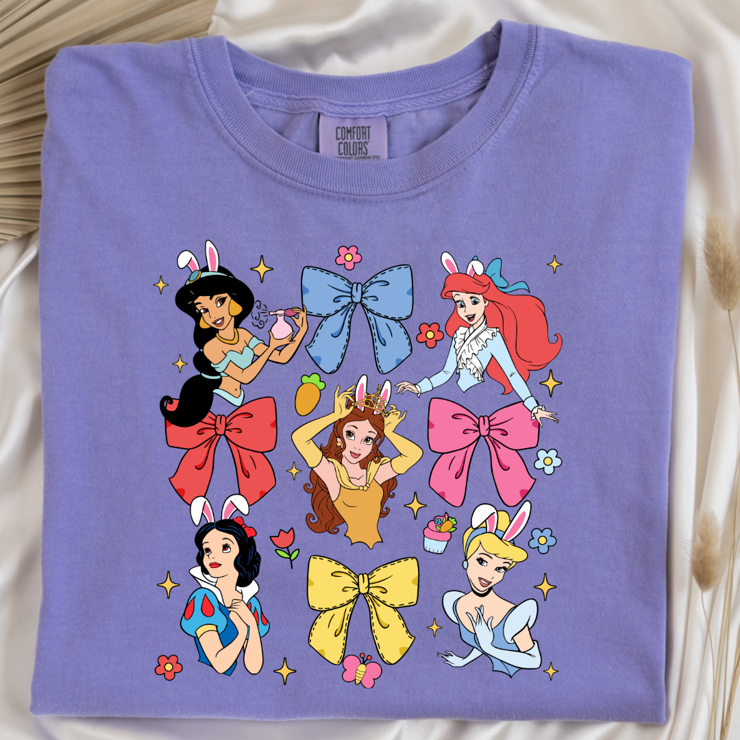 Disney princess coquette with bunny ears adult comfort colors violet graphic tee matching youth tees available