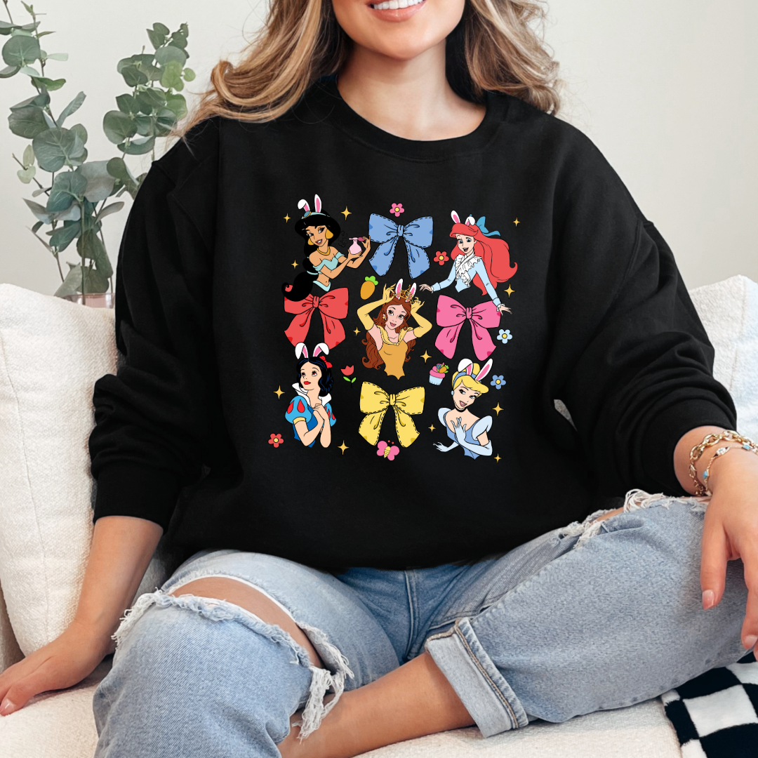 Disney princess coquette with bunny ears adult black crewneck matching youth available