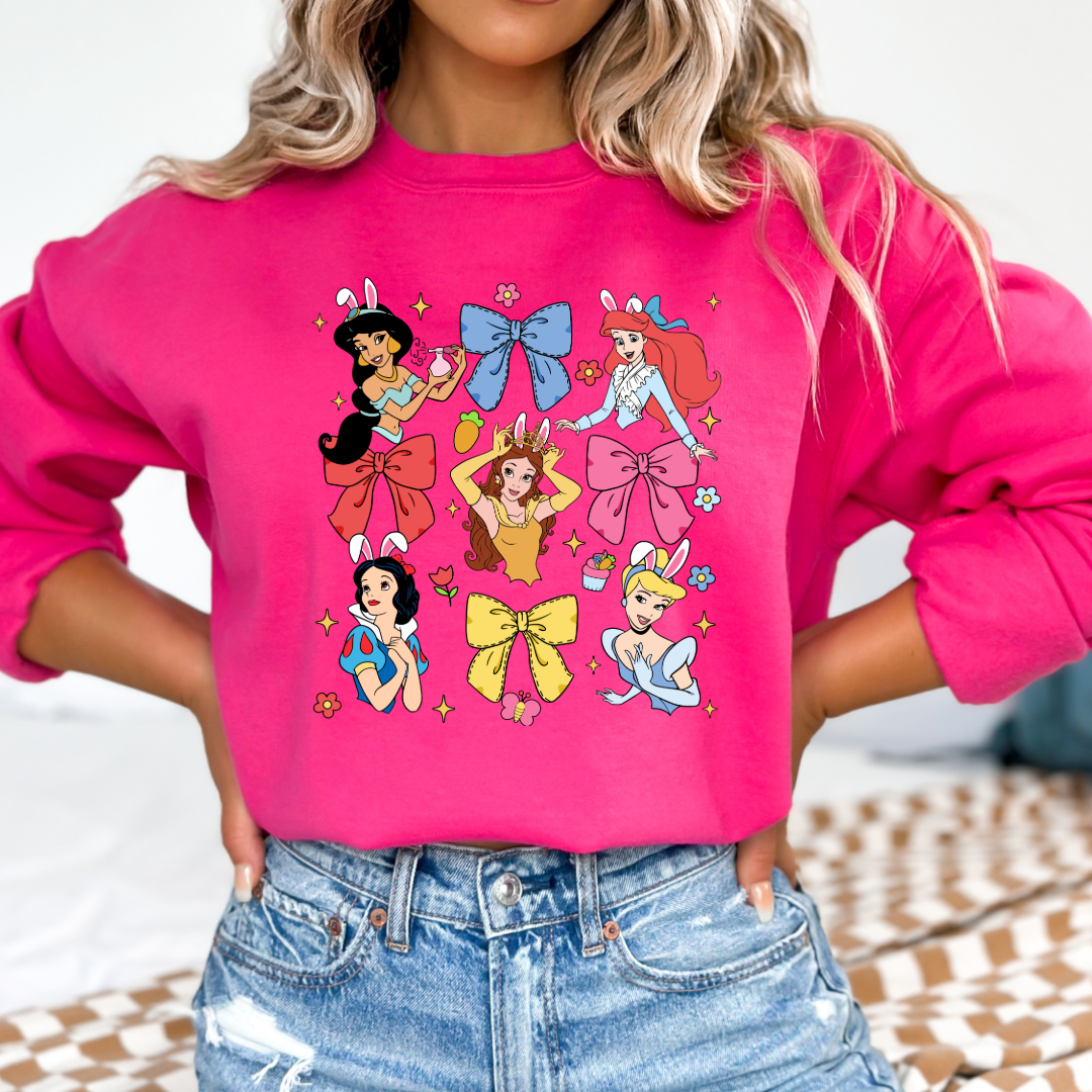 Disney princess coquette with bunny ears adult medium hot pink crewneck matching youth available matching youth available