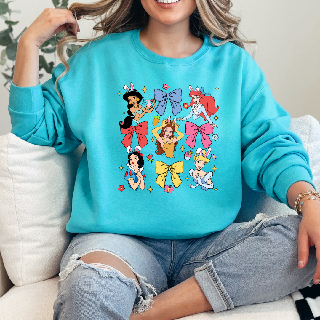 Disney princess coquette with bunny ears adult scuba blue crewneck matching youth available matching youth available