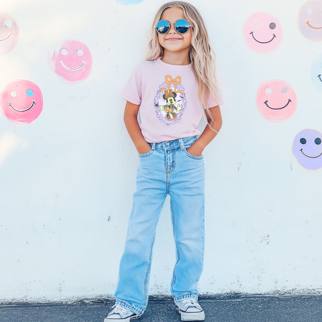 Spooky Season Coquette Mouse with bow Youth Graphic Tee