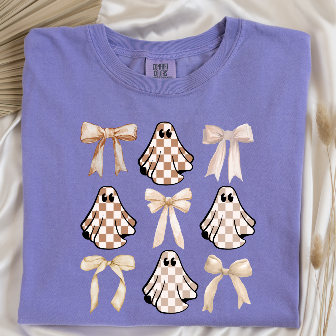 Tan Checkered Ghost Coquette Graphic Tee