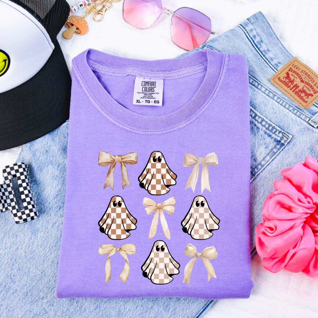 Tan Checkered Ghost Coquette Youth Graphic Tee