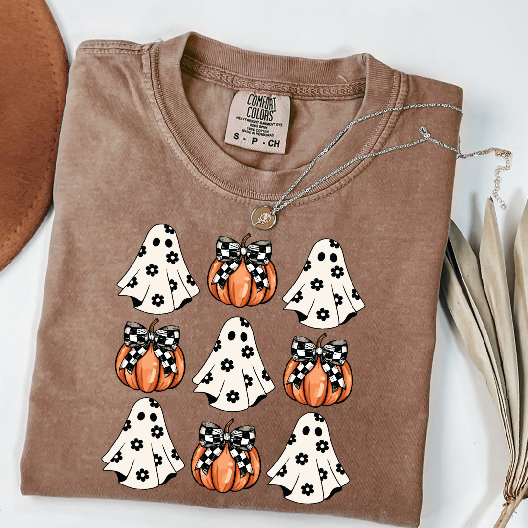 Flower Ghost With Pumpkin Coquette Graphic Tee
