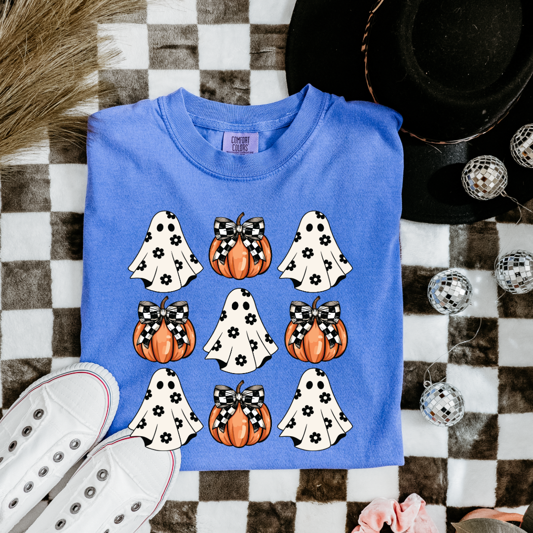 Flower Ghost With Pumpkin Coquette Graphic Tee