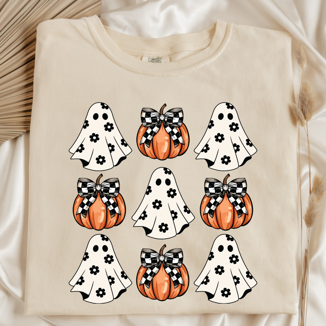 Flower Ghost With Pumpkin Coquette Graphic Tee