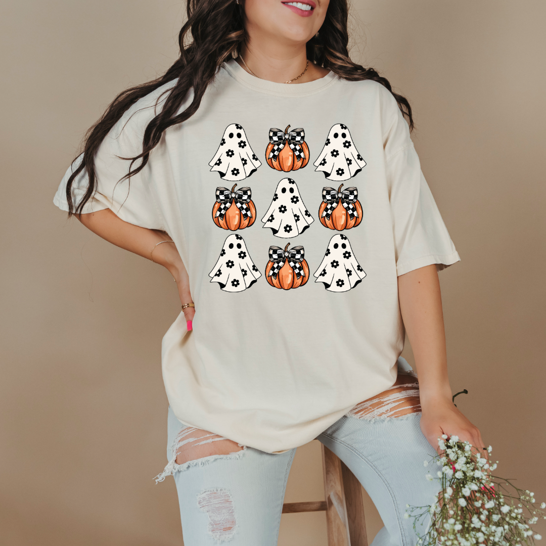 Flower Ghost With Pumpkin Coquette Graphic Tee