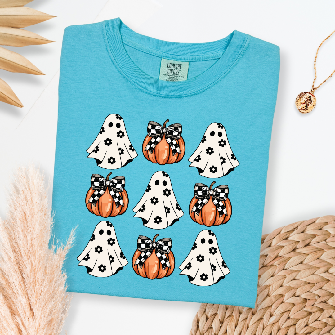 Flower Ghost With Pumpkin Coquette Graphic Tee