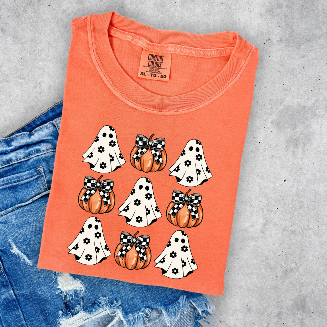 Flower Ghost With Pumpkin Coquette Graphic Tee