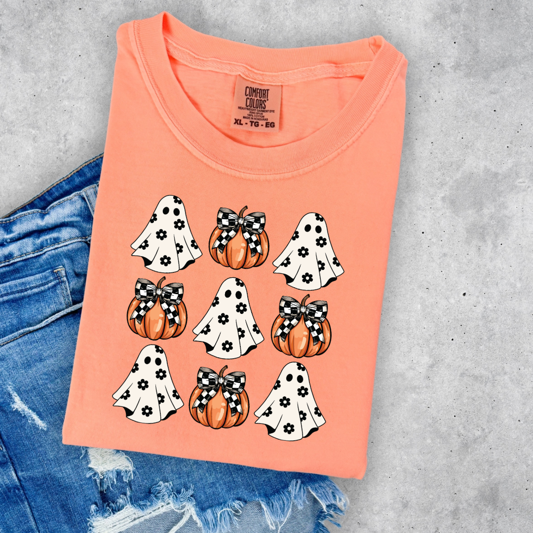 Flower Ghost With Pumpkin Coquette Graphic Tee