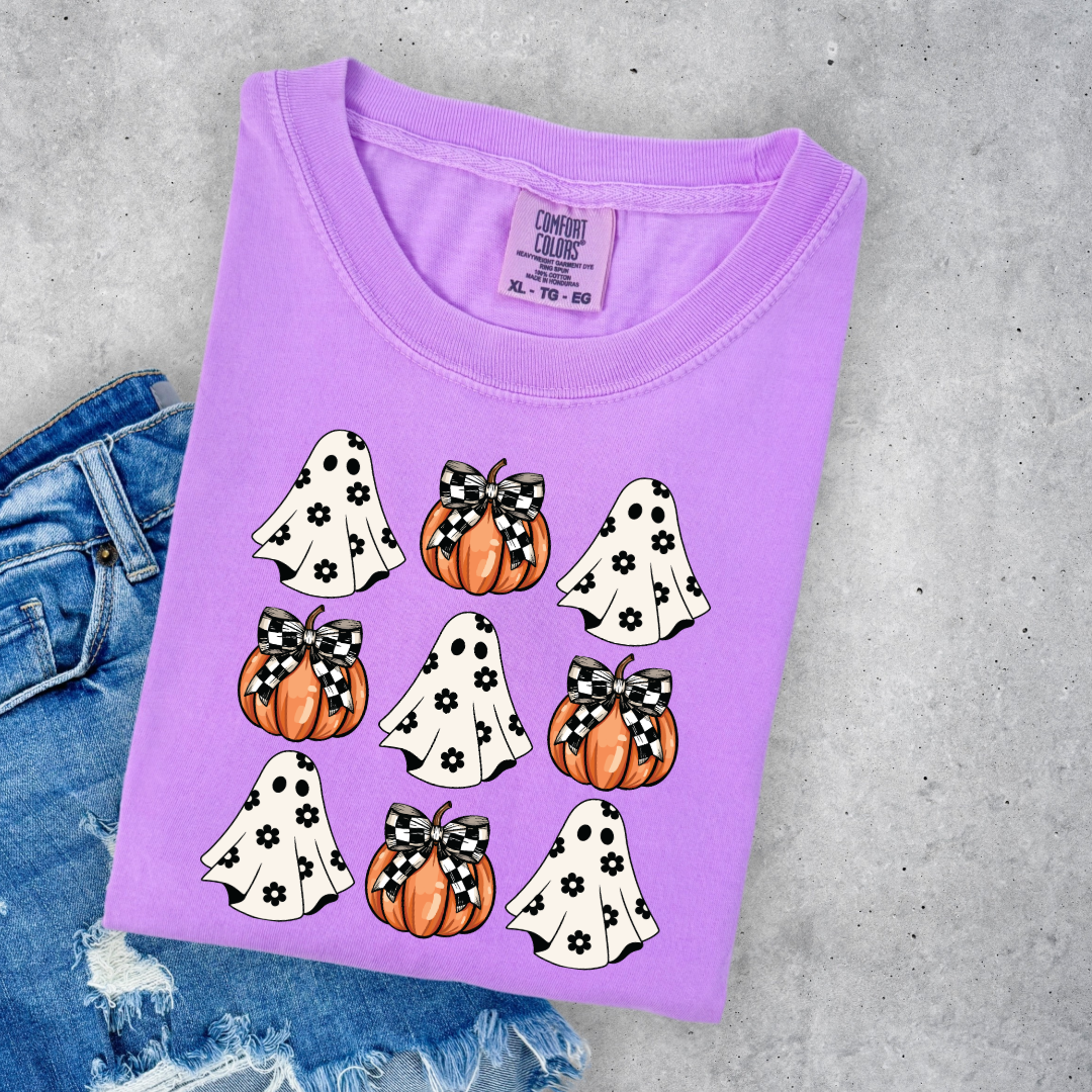 Flower Ghost With Pumpkin Coquette Graphic Tee