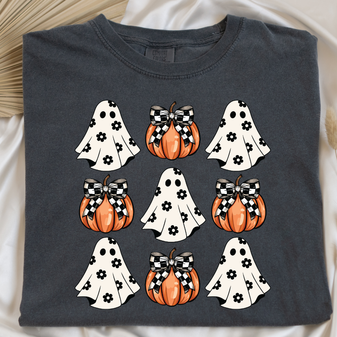 Flower Ghost With Pumpkin Coquette Graphic Tee