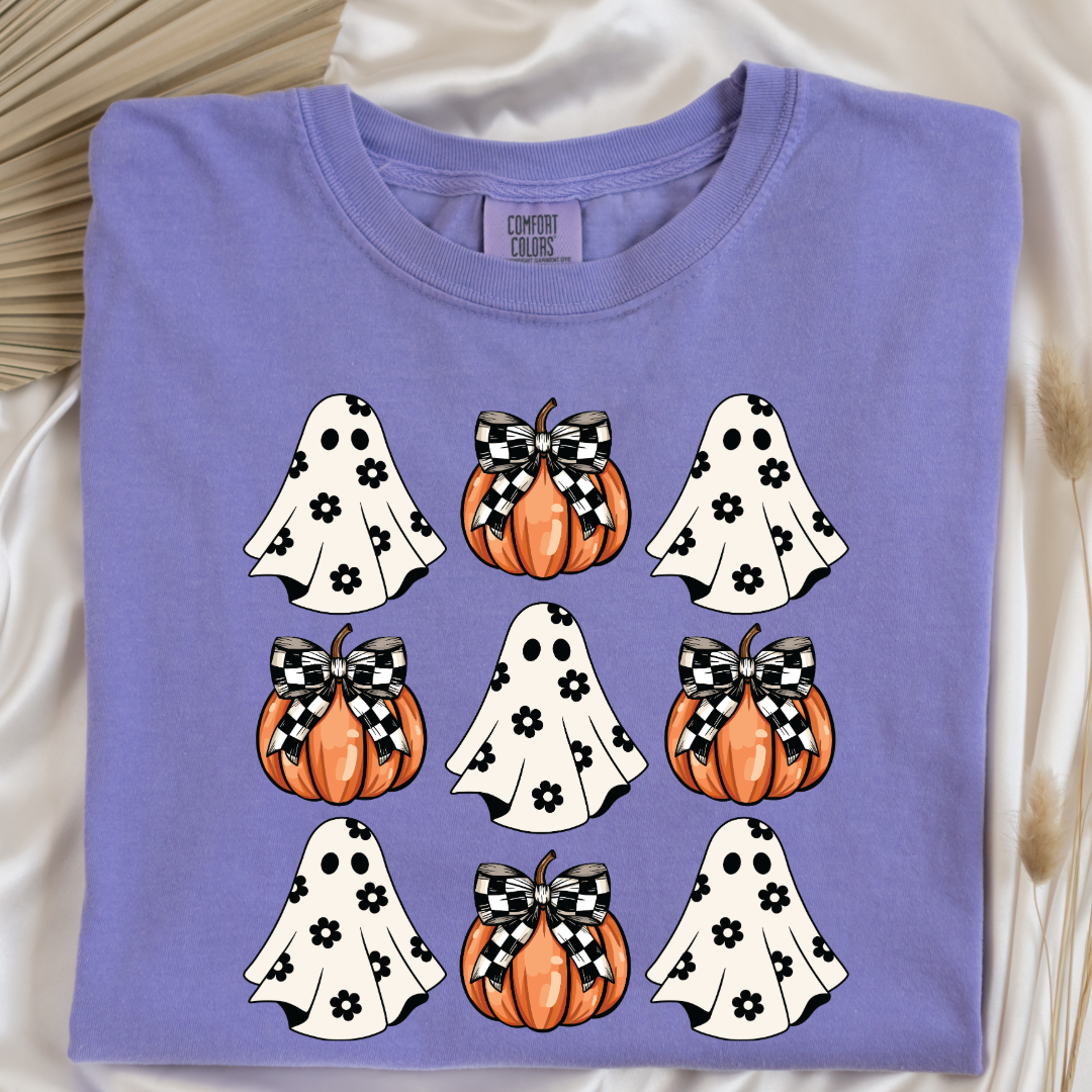 Flower Ghost With Pumpkin Coquette Graphic Tee