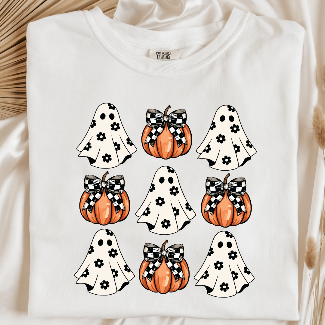 Flower Ghost With Pumpkin Coquette Graphic Tee