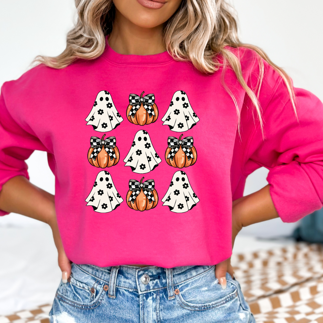Flower Ghost With Pumpkin Coquette Crewneck & Hoodie