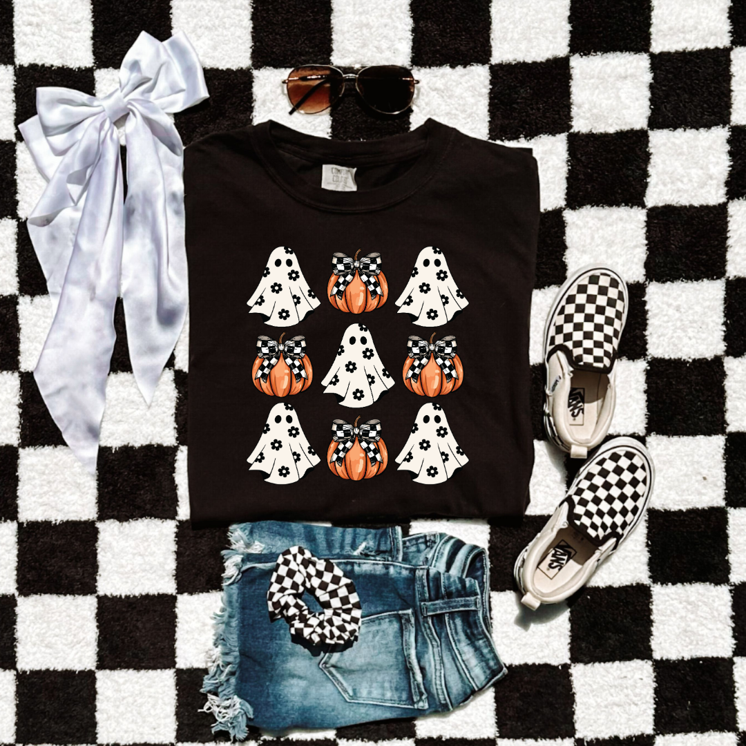 Flower Ghost With Pumpkin Coquette Youth Graphic Tee