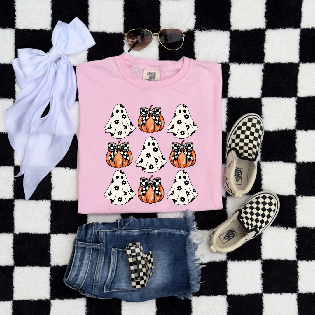 Flower Ghost With Pumpkin Coquette Youth Graphic Tee