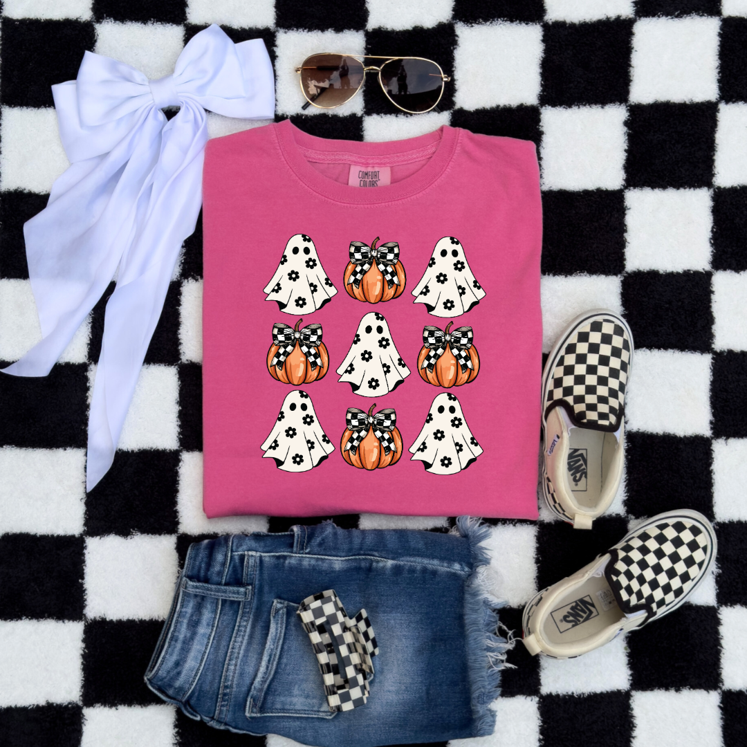 Flower Ghost With Pumpkin Coquette Youth Graphic Tee