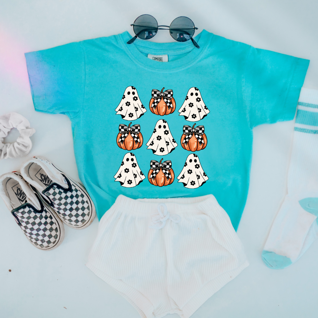 Flower Ghost With Pumpkin Coquette Youth Graphic Tee